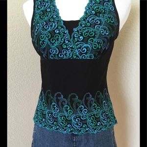 Tank top Lace mesh embellished new top Karen Kane